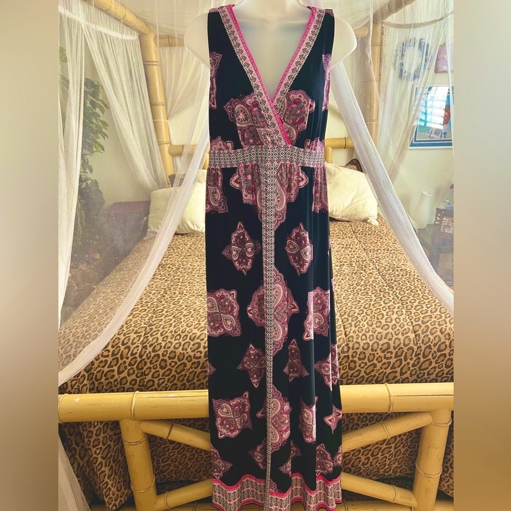 INC long black paisley print dress